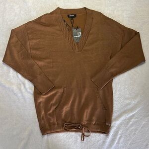 NWT DKNY tunic length sweater with drawstring waist chocolate brown in color